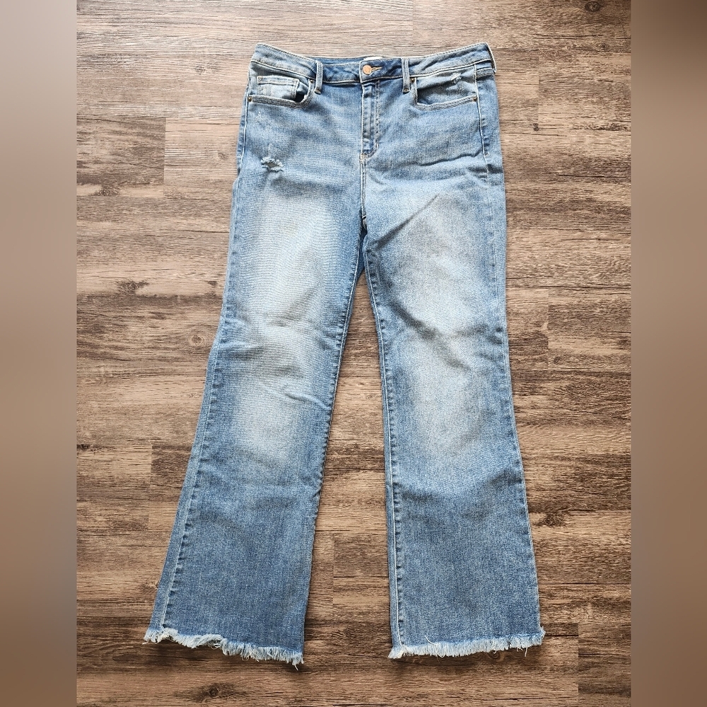 Sneak Peek Denim Wide Straight Legged Jeans with Frayed Hem